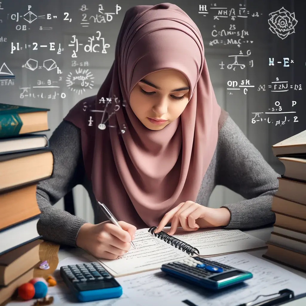 A female student solving a math problem